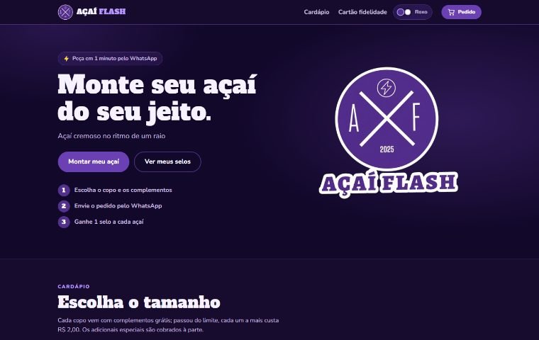 Tela do site Açaí Flash no computador