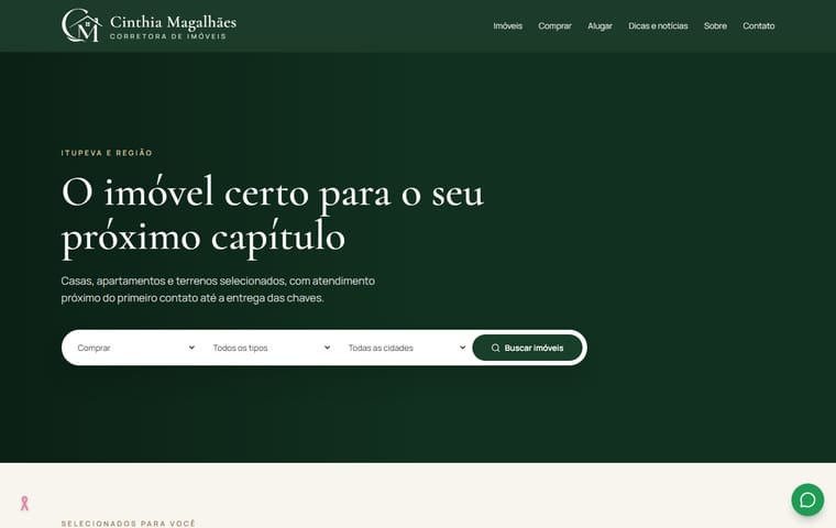 Tela do site Cinthia Magalhães Corretora de Imóveis no computador