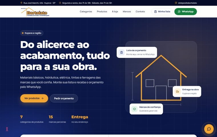 Tela do site Depósito Bortolato Materiais para Construção no computador